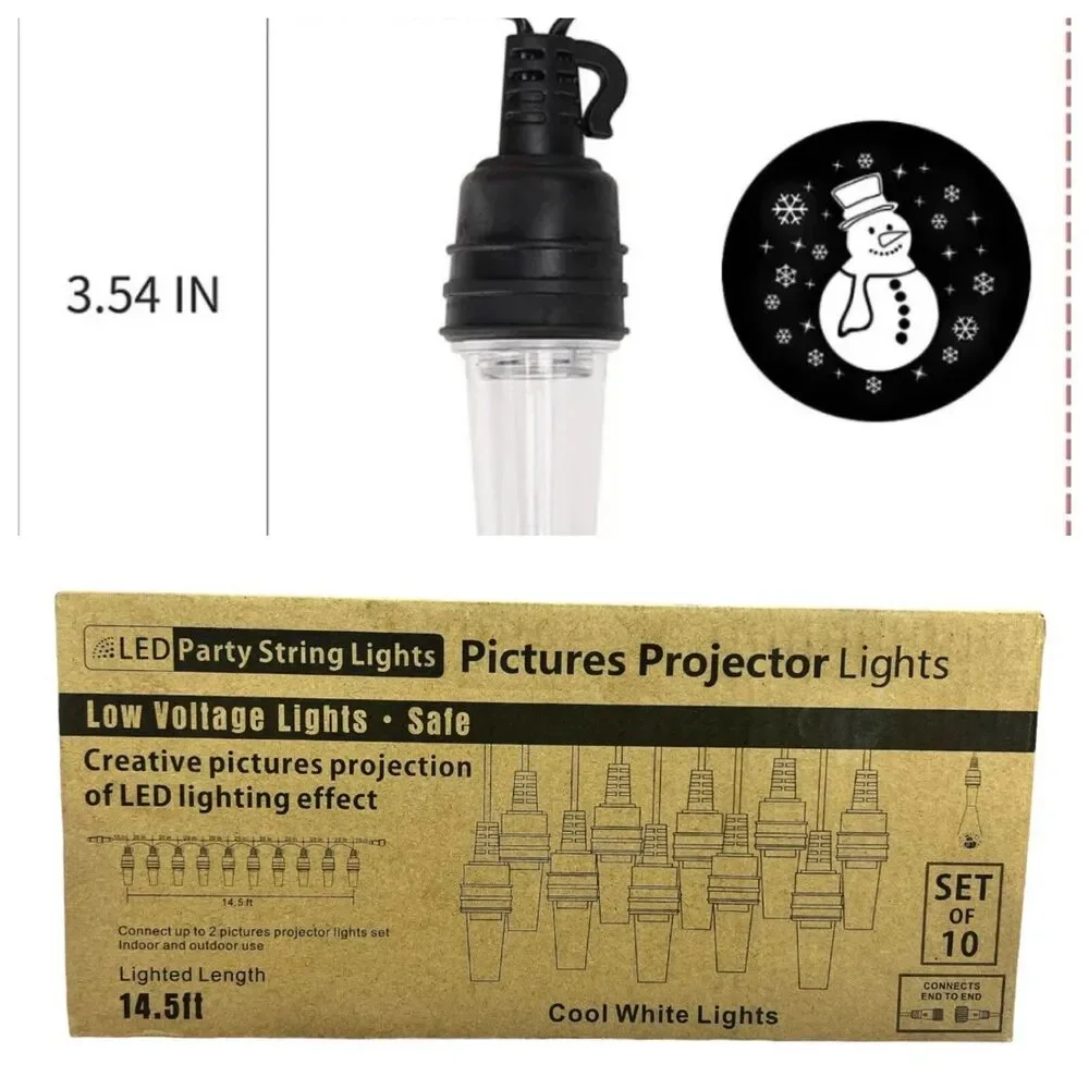 10 LED Snowman Picture Projector String Lights Christmas Snowflake 14.5ft White